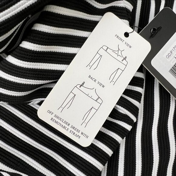 Guess Black Ribbed Off The Shoulder Dress With Removable Straps - Picture 8 of 9